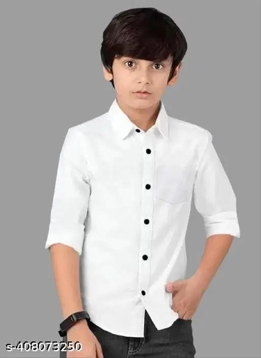 Solid Cotton Blend Spread Collar Polo Shirt for Boys (White, 8-9 Years)