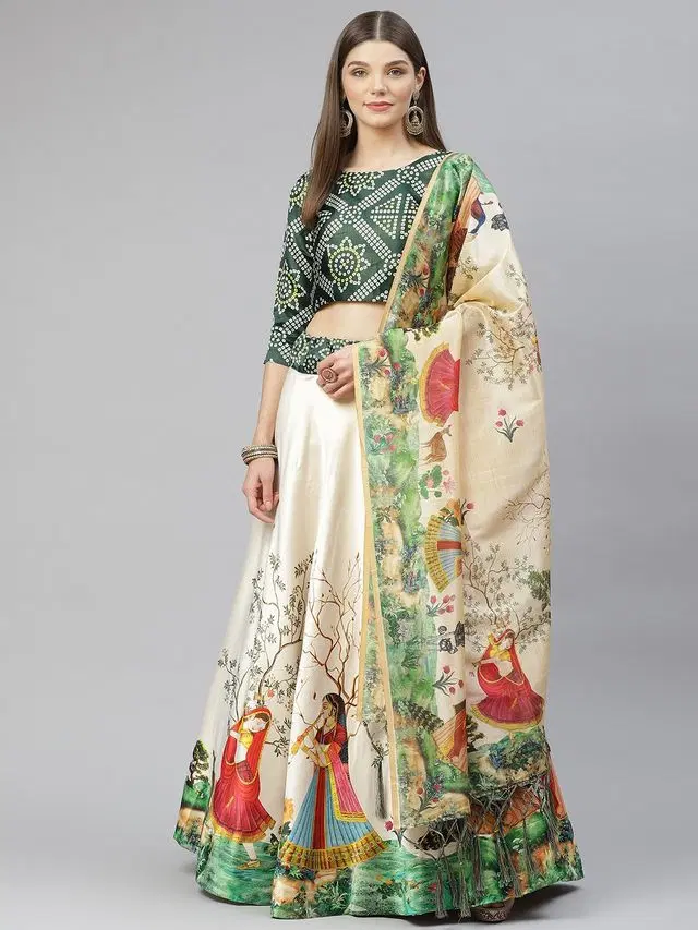 Purimaa Art Silk Semi Stitched Lehenga Choli With Dupatta (Green)