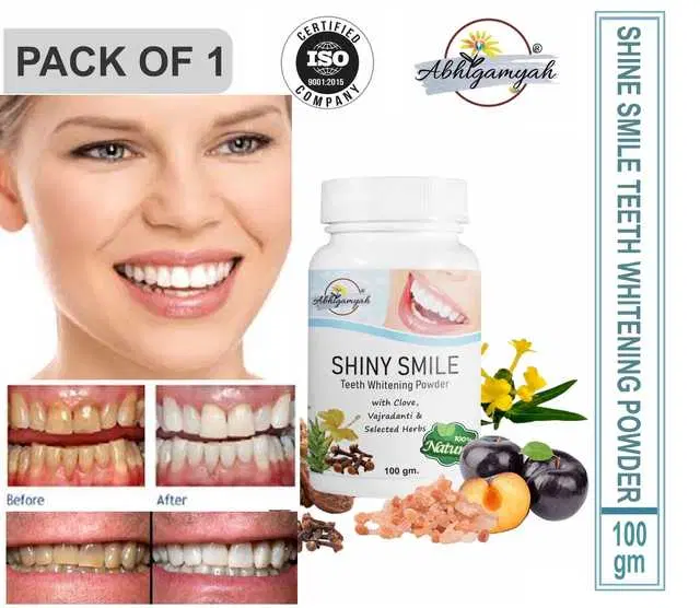 Abhigamayh 100 % Organic Teeth Whitening White Tooth Powder For Tobacco Stain, Tartar, gutkha Stain And Yellow Teeth Removal, 100 g, Pack Of 1, A-1105