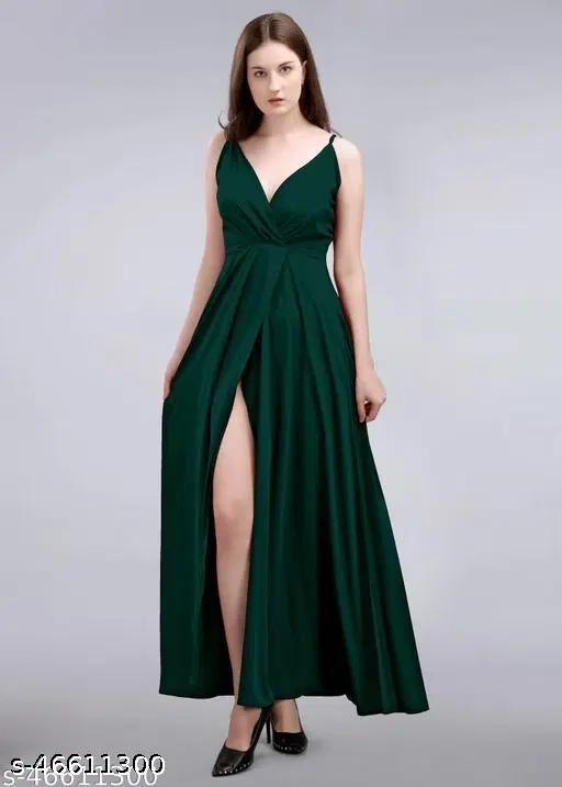 Crepe Solid Dress for Women, Green (S)