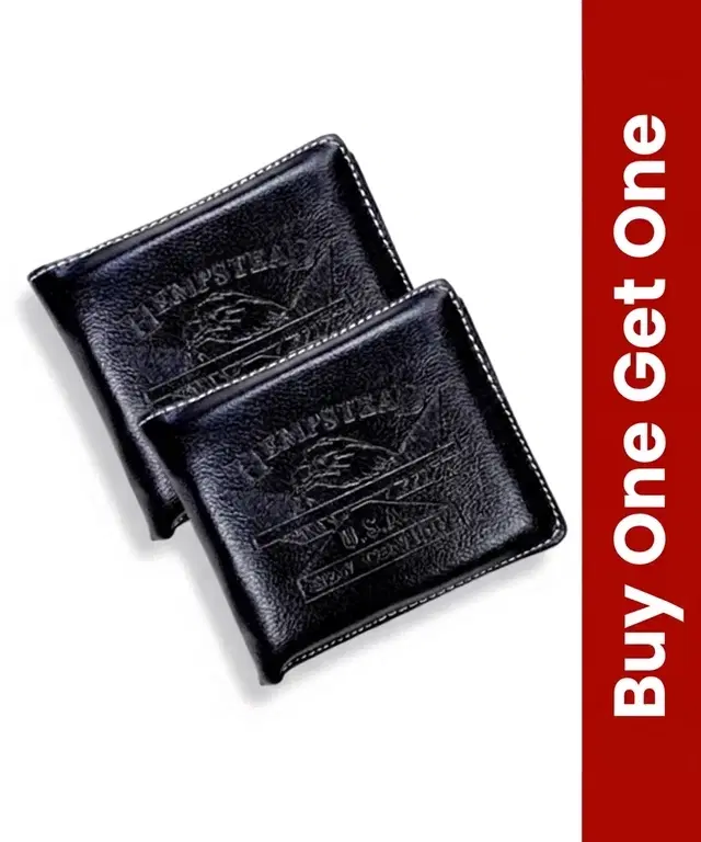 Faux Leather Wallet for Men, Buy 1 Get 1, Black, Lightweight, Easy Carry