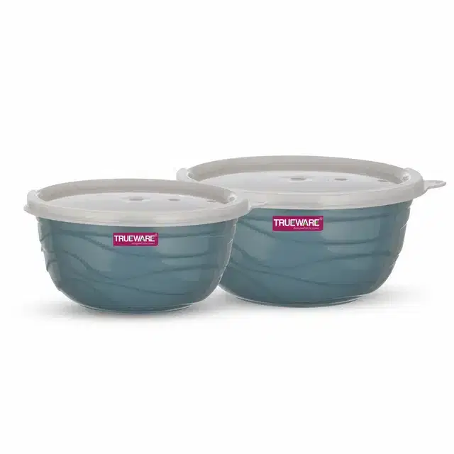Stainless Steel Serving & Mixing Microwave Safe Bowls Set, Blue, Set of 2