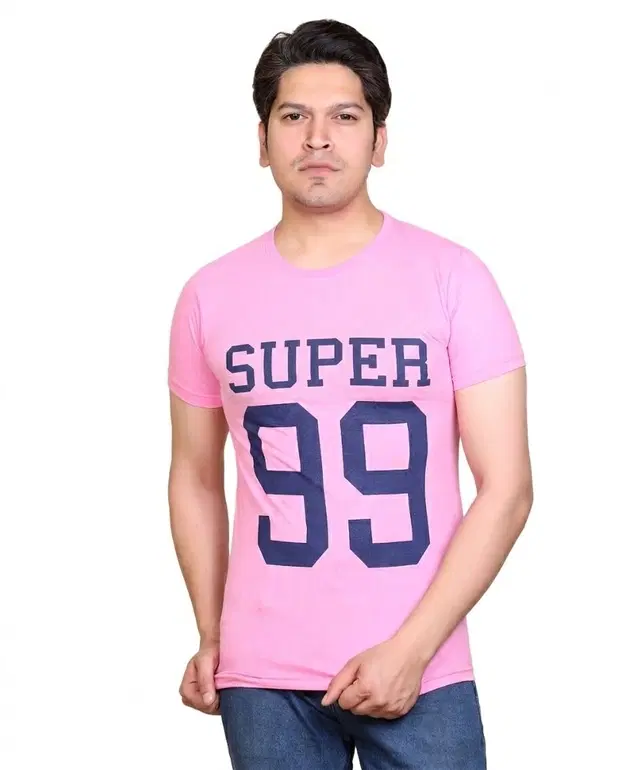 Cotton Blend Printed T-shirt for men, Pink (M)