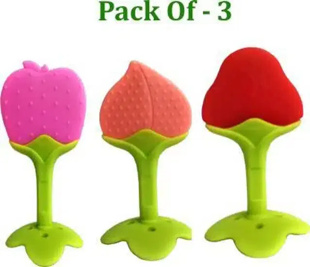 Silicone Smooth Teether for Kids, Multicolor, Pack of 3