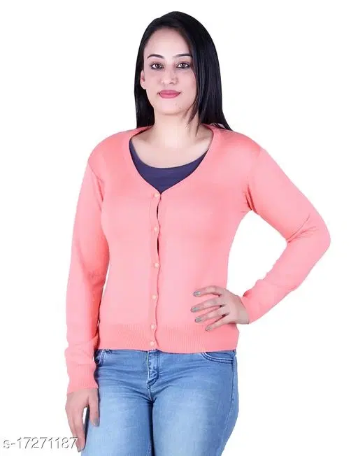 Acrylic Solid Sweater for Women (Peach, M)