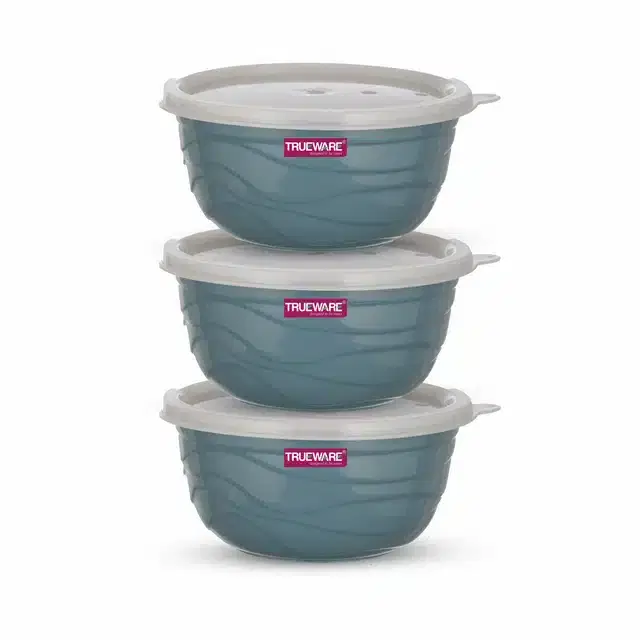 Stainless Steel Serving & Mixing Microwave Safe Bowls Set, Set of 3, Blue, 1000 ml