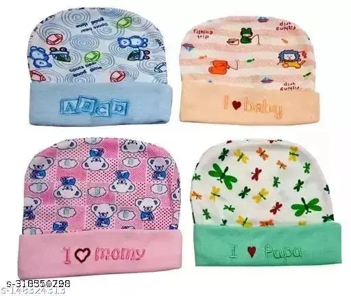 Printed Cap for Kids, Pack of 4 (Multicolor)