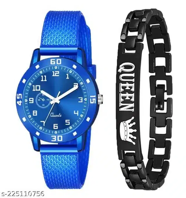 Analog Watch with Bracelet for Women, Set of 2 (Multicolor)