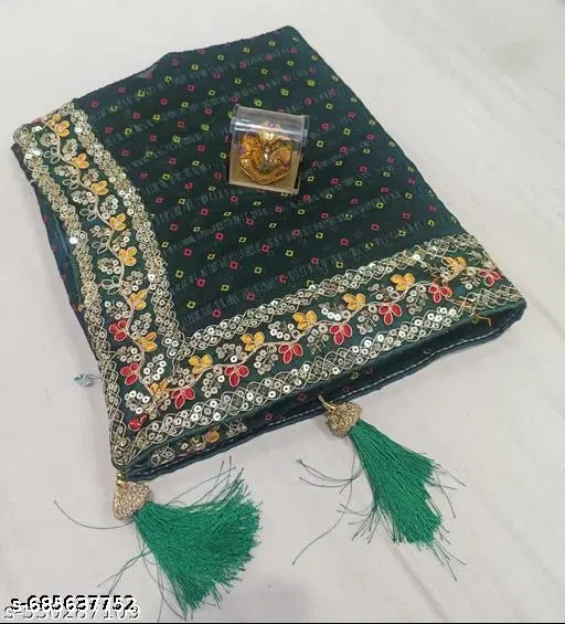 Georgette Solid Saree For Women, Green