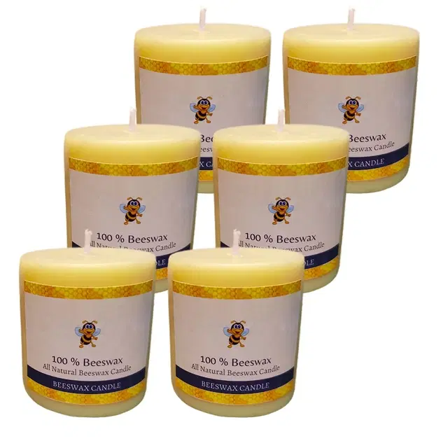 Floish Decor Premium Unscented Bees Wax Pillar Candles, Pack of 6