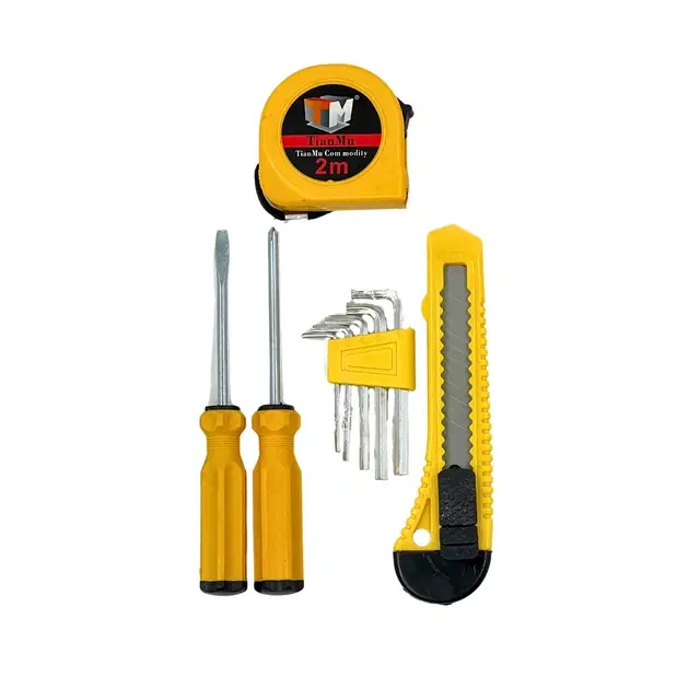 Ruzan Premium Combo of Measuring Tape, Cutter, 5 Pcs Allen Key Set, 2 Pcs Screw Drivers Hand Tools Kit, Multicolor, Set of 4