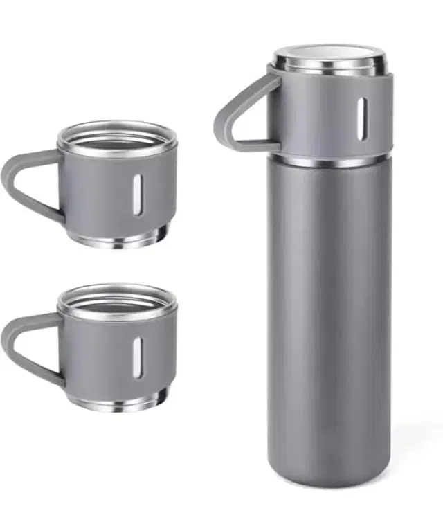Stainless Steel Vacuum Flask Set with 2 Cups, Multicolor, 500 ml