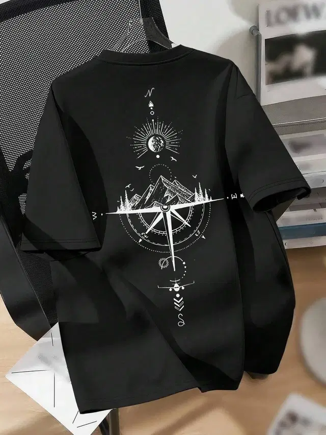 Cotton Blend Printed T-Shirt for Men, Black (XXL)