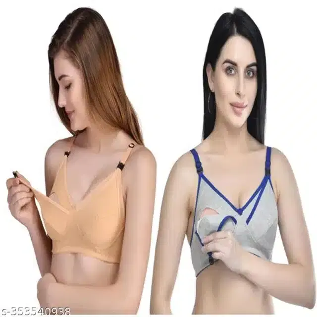 Polycotton Feeding Bra for Women, Pack of 2 (Assorted, XXL)