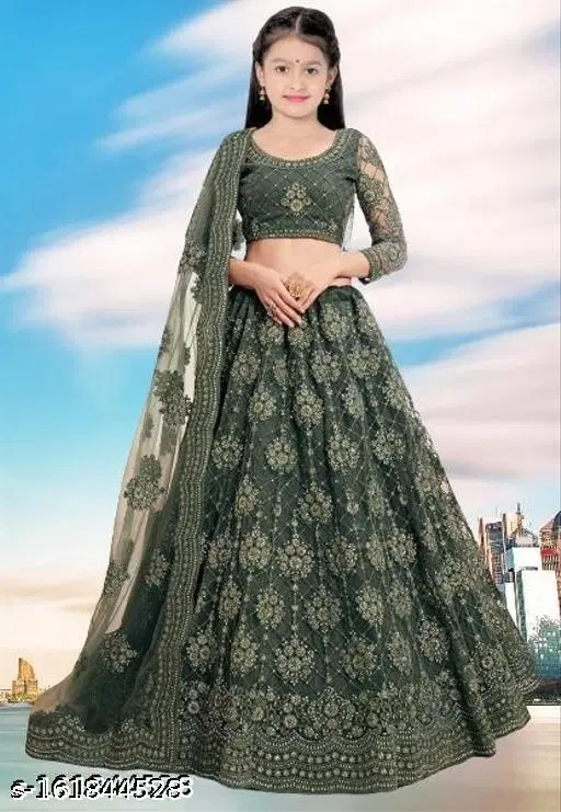 Lehenga Choli for Girls (Green, 9-10 Years)