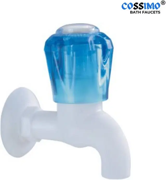 Plastic Polo Bib Cock Tap with Wall Flange, White, Set of 1