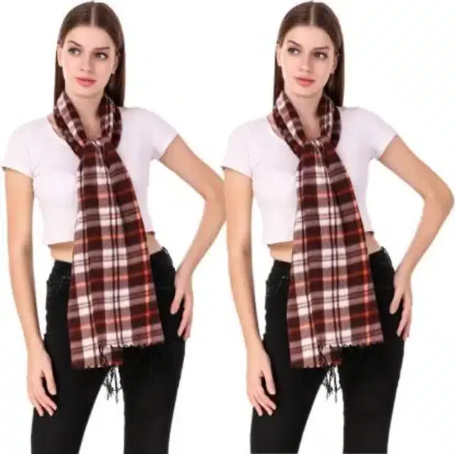 Checkered Muffler for Unisex, Pack of 2 (Brown)