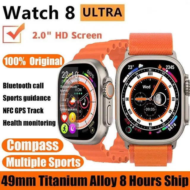 Silicone Strap S8 Ultra Smart Watch, Orange, Pack of 1