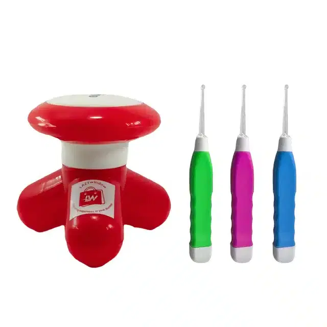 Mini Full Body Vibration Massager & LED Flashlight Earpick, Set of 4, Multicolor