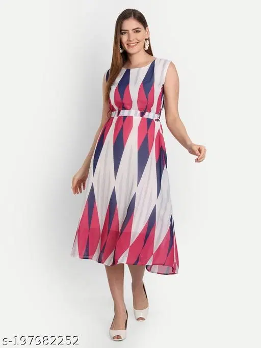 Printed A-Line Georgette Kurti for Women (Multicolor, S)