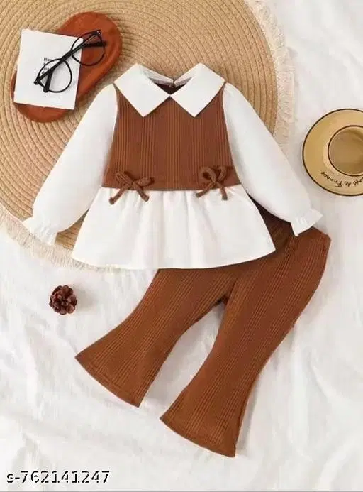 Cotton Blend Clothing Set for Girls, Brown (5-6 Years)