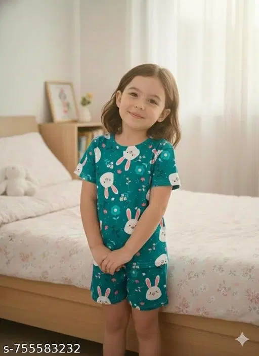 Night Suit for Girls (Teal, 3-4 Years)