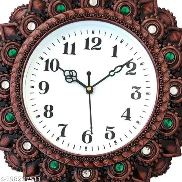 Round Analog Wall Clock, Brown, 30x30 cm
