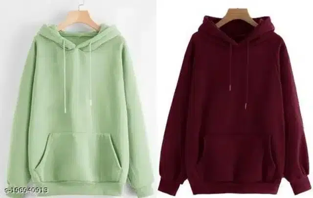 Fleece Hoodie for Women, Pack of 2 (Mint Green & Maroon, M)