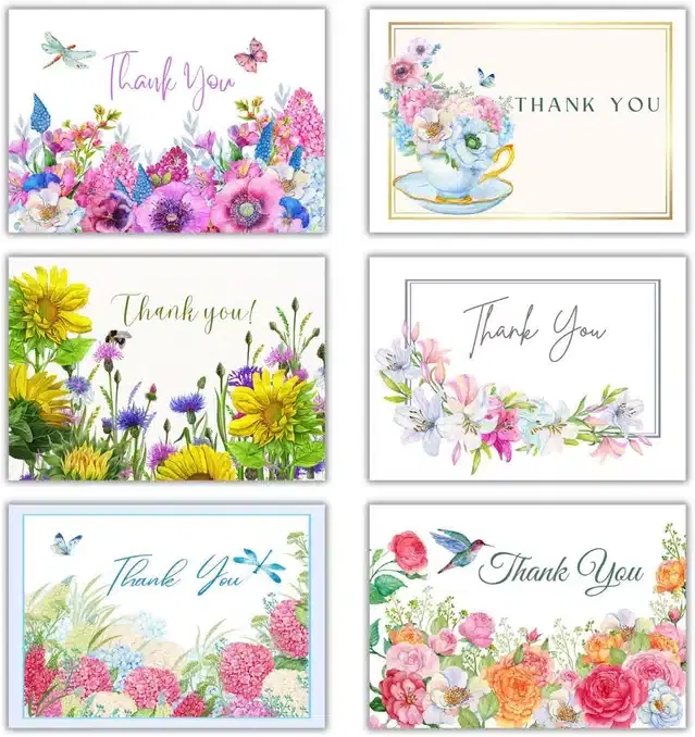 Thank You Printed Card, Multicolor, Pack of 6