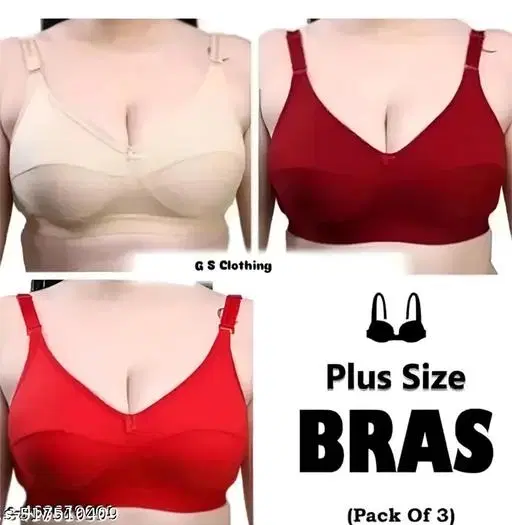 Hosiery Solid Bras for Women, Assorted, Pack of 3 (34B)