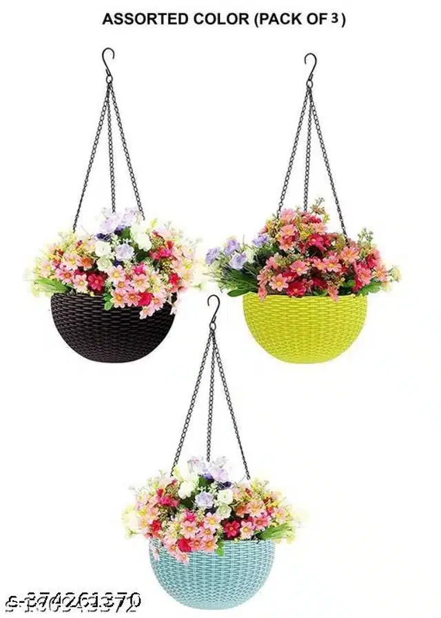Hanging Flower Pots with Metal Chain, Multicolor, Pack of 3