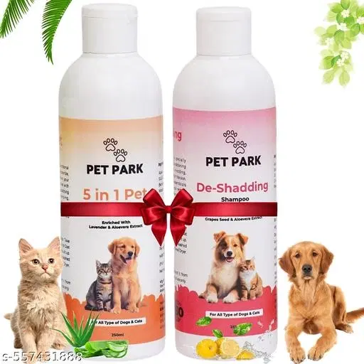 Pet Park (Combo of 2) 5 IN 1 Shampoo & Conditioner (250 ML) + De-shedding Shampoo (250 Ml) |Enriched With Lavender, Aleovera, Neem, Lemon & Grapes Seed| Anti-Tick & Flea, Anti-Itch, De-Shed Control Shampoo For All Type of Dogs & Cats.