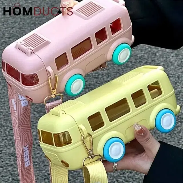 Plastic Bus Shape Sipper Bottle for Kids, Multicolor (1000 ml)