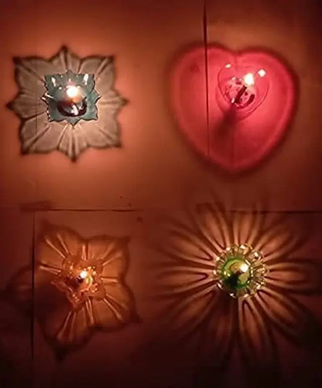 Plastic 3D Shadow Reflection Floating Diwali Diyas, Multicolor, Pack of 12