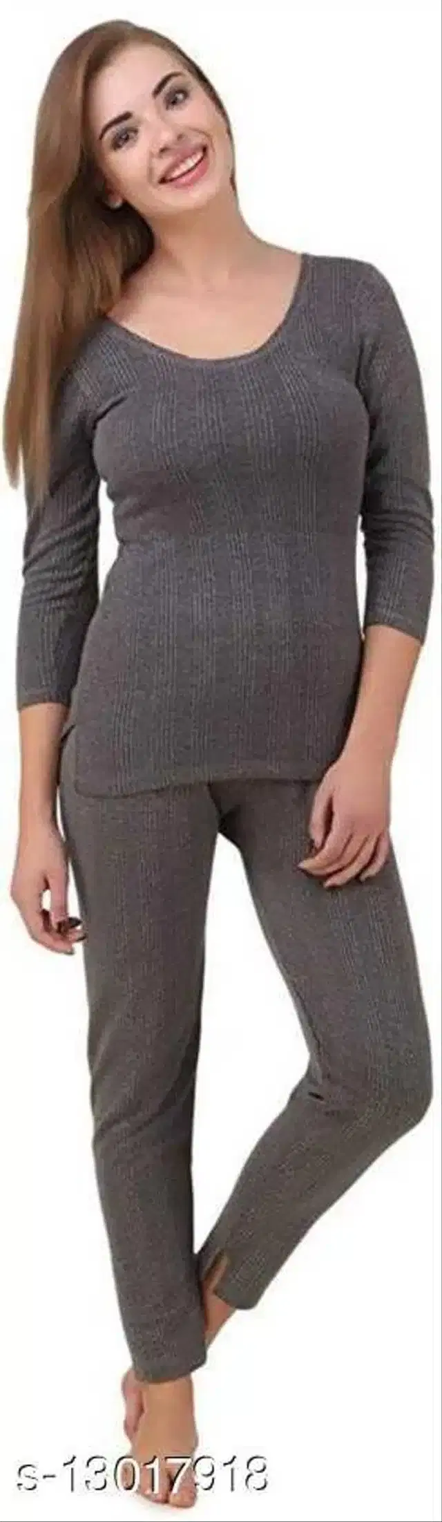 Cotton Blend Thermal Set for Women (Dark Grey, 4XL)