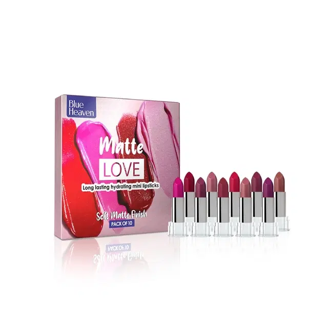 Blue Heaven Matte Love Mini Lipsticks Gift Set (Pack Of 10)
