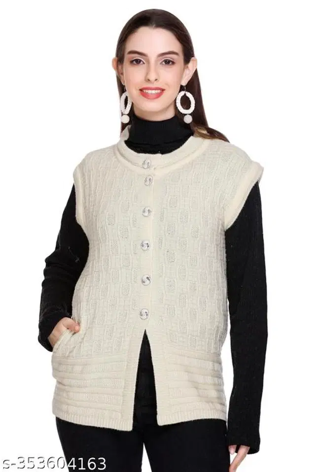 Woolen Sweater for Women (White, M)