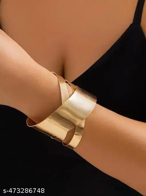 Gold-Plated Anti Tarnish Bangle-Style Cuff Bracelet For Women And Girls