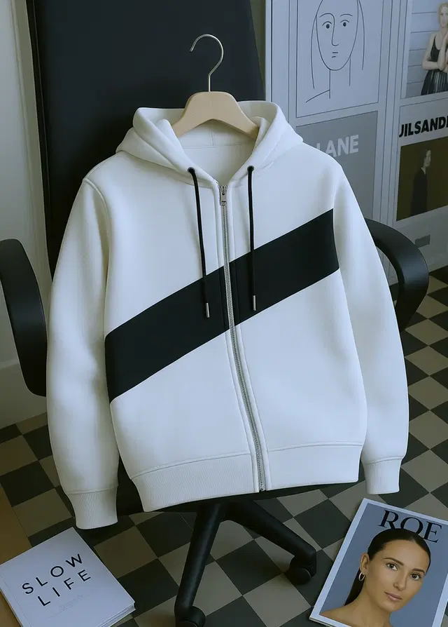 Cotton Blend Colorblocked Hooded Jacket for Men, White (S)