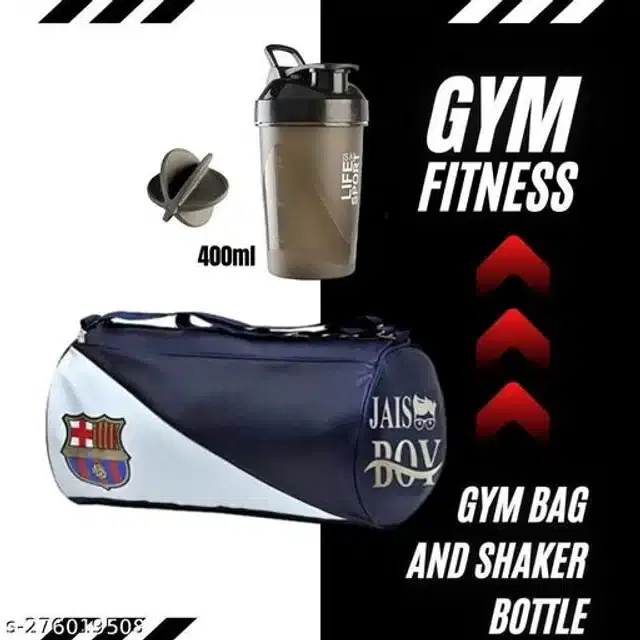 Combo of Gym Bag with Shaker Bottle, 400 ml, Multicolor, Set of 2