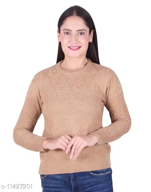 Acrylic Solid Sweater for Women (Brown, M)