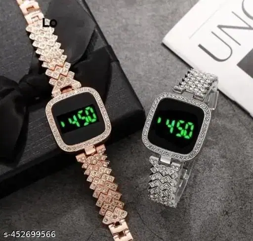 Stainless Steel Strap Digital Watch for Women, Pack of 2 (Multicolor)