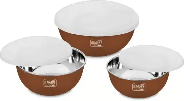 Stainless Steel Vegetable Bowl, Pack of 3, Brown