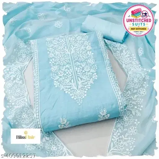 Chanderi Cotton Unstitched Suit for Women (Aqua Blue)