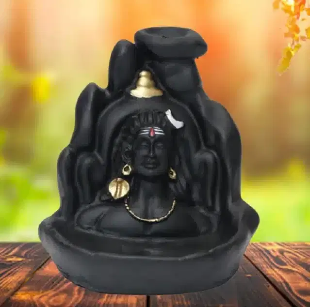Resin Lord Mahadev Backflow Incense Holder Showpiece, Black
