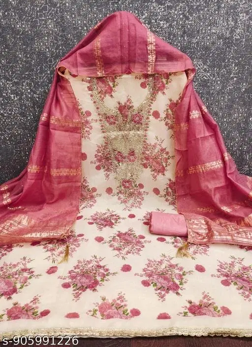 Silk Blend Punjabi/All Over Suits Semi-Stitched Suits (6.45 meter for Women (XL)