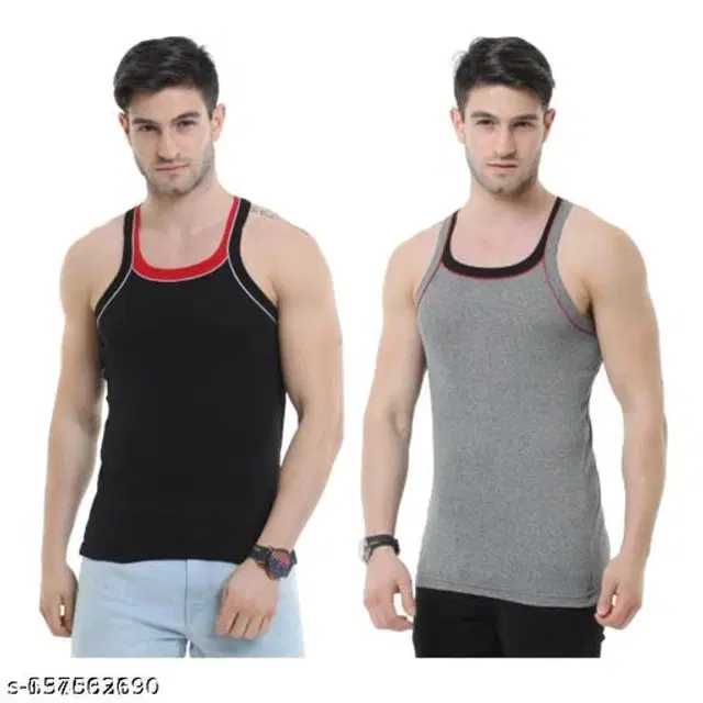Cotton Vests for Men, Pack of 2 (Black & Grey, XS)