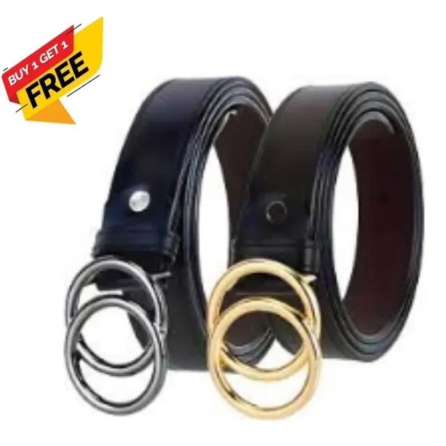 Faux Leather Belt for Women, Pack of 2 (Black)