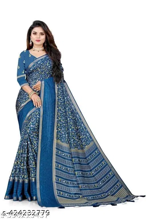 Silk Printed Saree for Women, Blue (6.3 M)