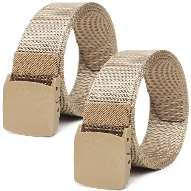 Casual Nylon Belts for Men, Pack of 2 (Cream)